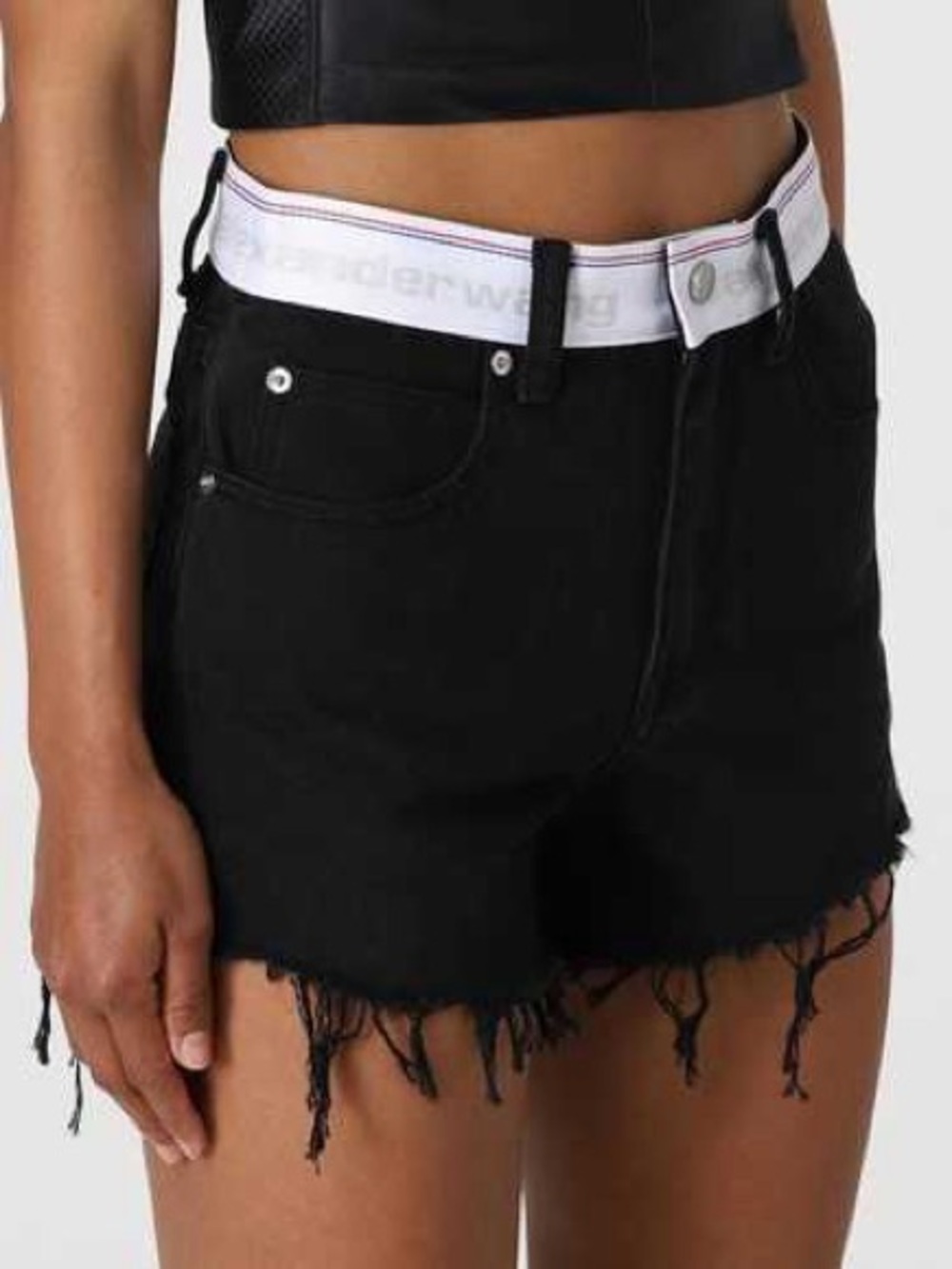 NWOT Alexander Wang Logo Band High-Waisted Distressed Denim Shorts in Black